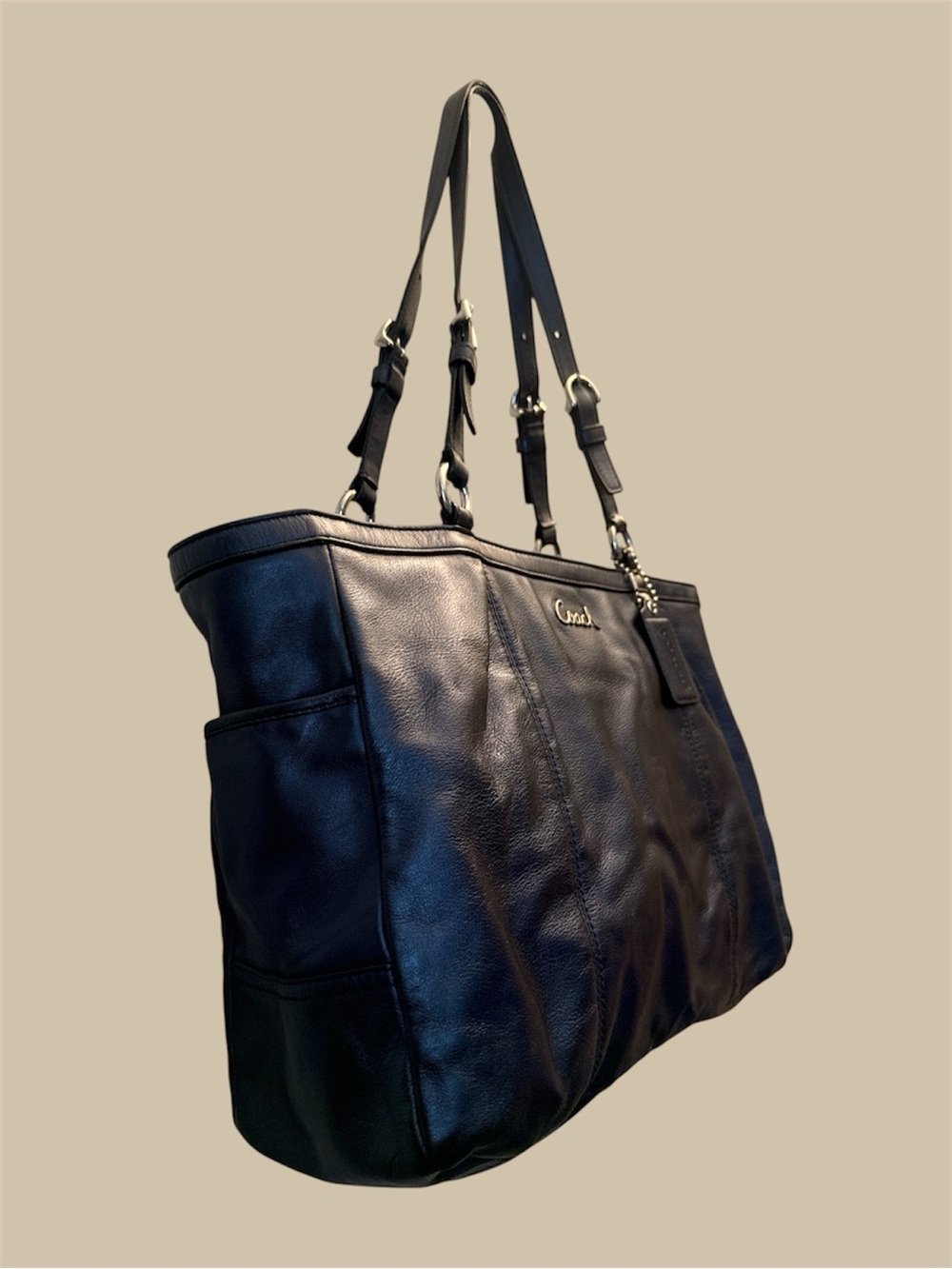Coach Navy Blue Leather Tote with Silver Hardware - Picture 3 of 11